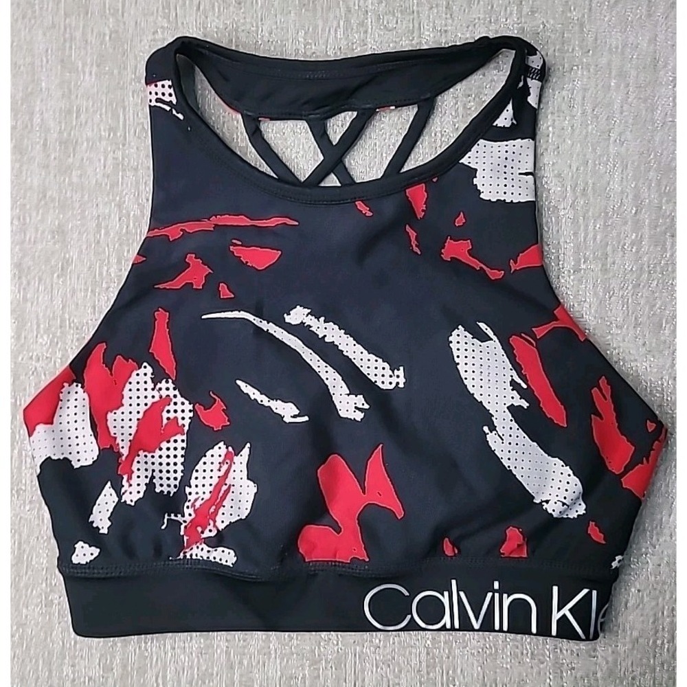 Calvin Klein Performance Womens Size XS Red Black Sports Bra Athletic Workout